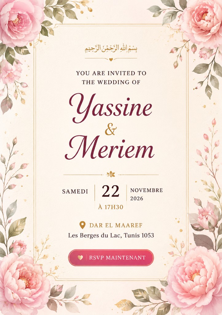 Sample invitation preview for Layla and James